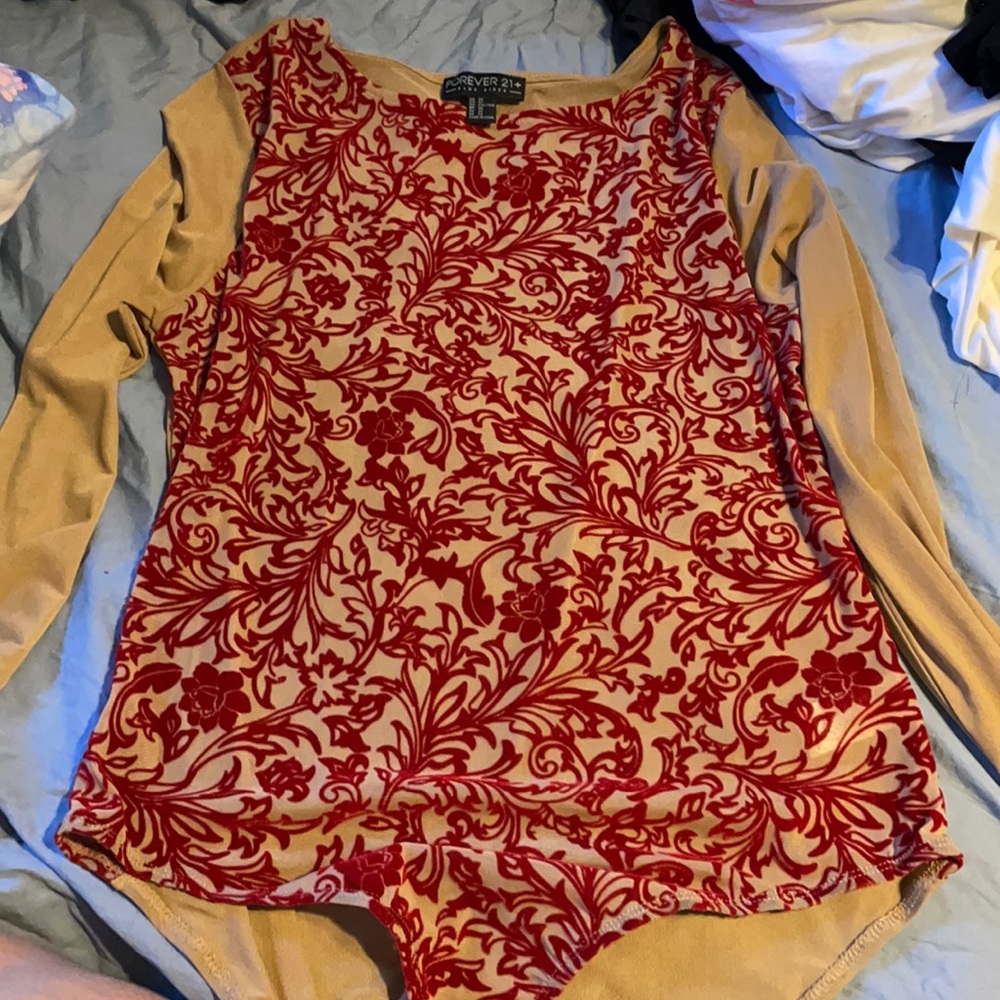 Beige and red printed body suit forever 21